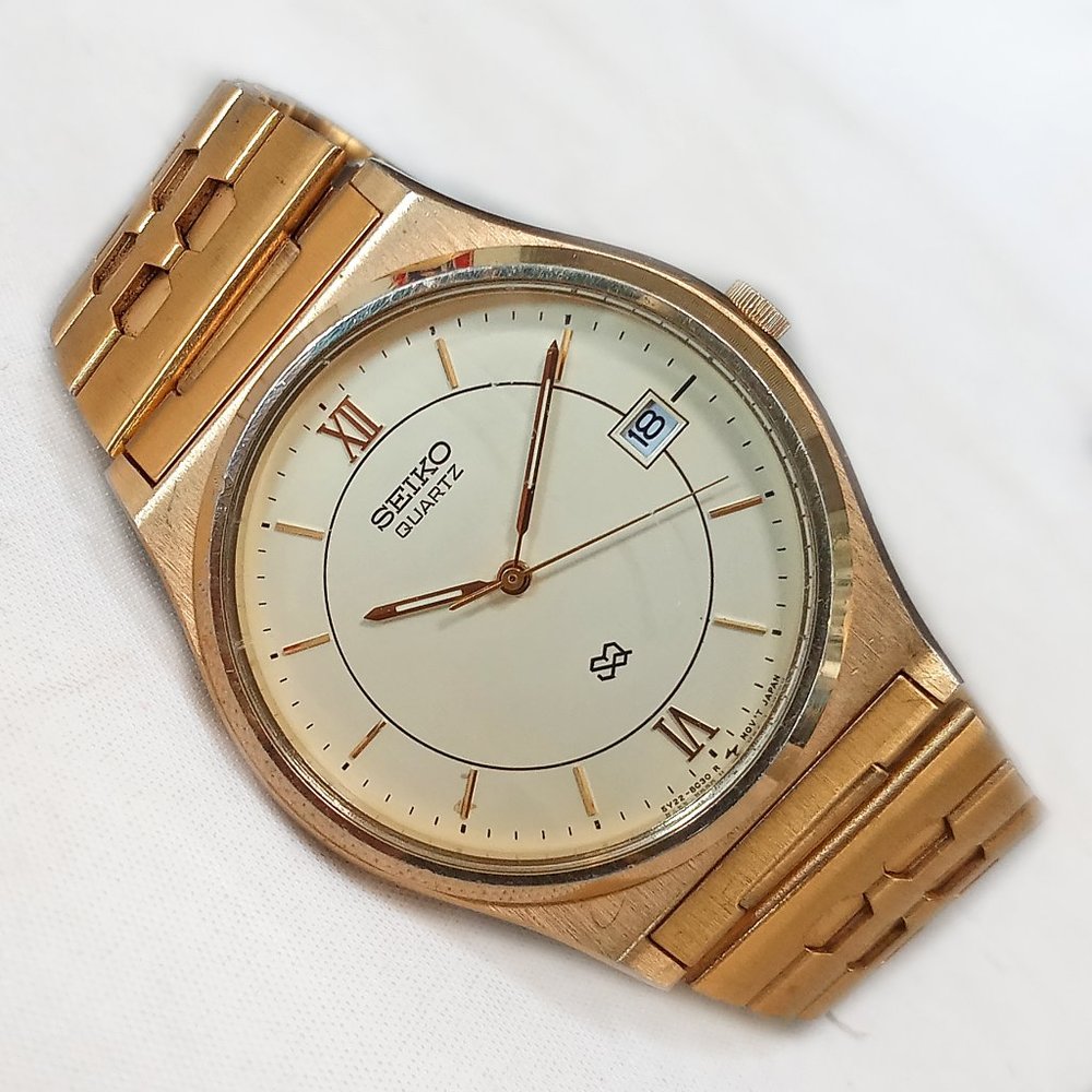 Vintage Seiko SQ Dress Watch 5Y22-8A60 Gold 34mm